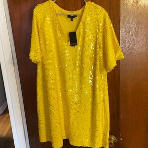 Eloquii Yellow Sequin Short Sleeve Dress -Size 18